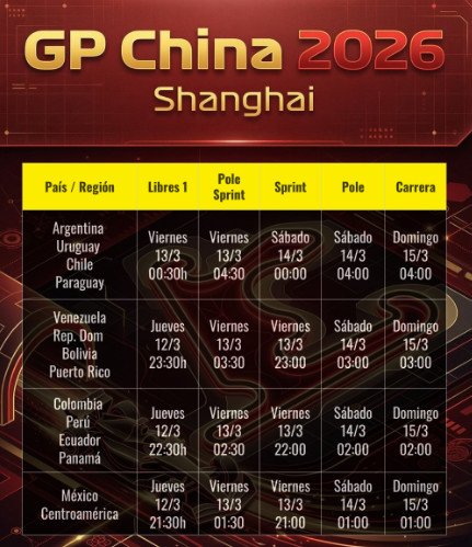 Horarios del GP CHINA F1 2026